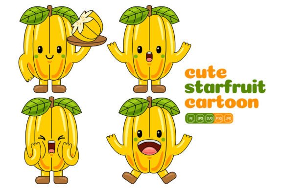 Cute Starfruit Mascot Vector Pack 03: A Practical Asset for Dynamic Visual Projects