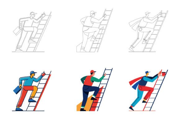 Man or Ladder: A Multipurpose AI EPS Illustration Set